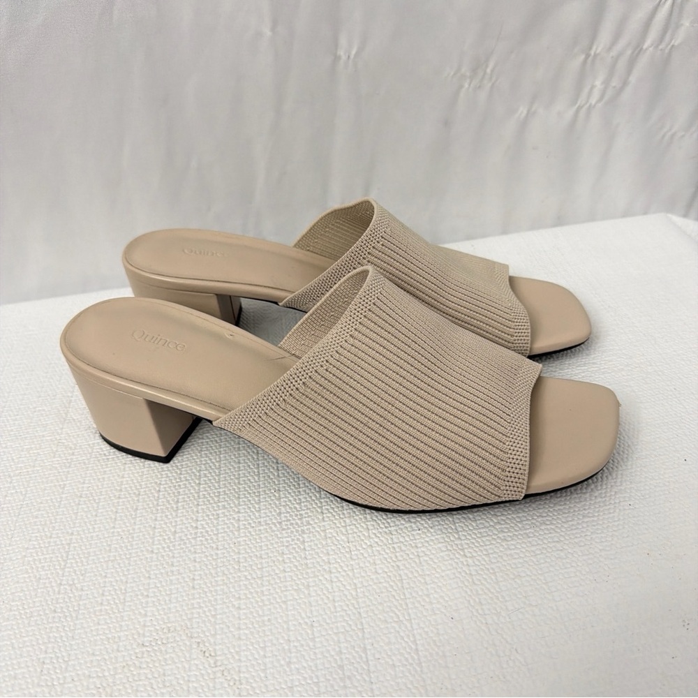 Quince Women Italian Leather & Eco Knit Heeled Mule Almond Size 9